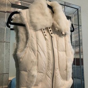 Guess Off-white Quilted Vest w/ Rabbit Fur